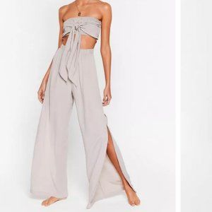 Crinkle Tie Bandeau Cover Up Top & Crinkle Slit Wide Leg Cover up Pants 2 NWT